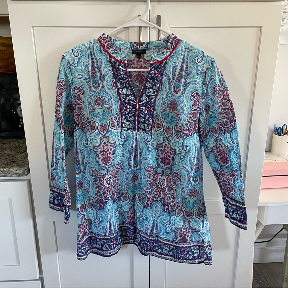 Talbots Floral Paisley Print Cotton Tunic Blouse